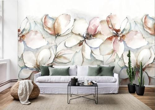 Fototapete Blumen 3D Tapeten 3D Effekt Wohnzimmer Schlafzimmer Vliestapete Hand Gemalte Aquarell Lilie Blume Natur Grau Graffiti Steinoptik Kinder Tapeten