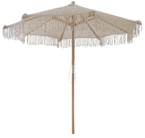 Parasol de Plage Creux Ø 250 cm avec Frange, Parasol de Jardin Décoratif avec Système de Poulie à Corde, Poteau en Bois de 48 mm, pour Terrasse, Pelouse, Jardin