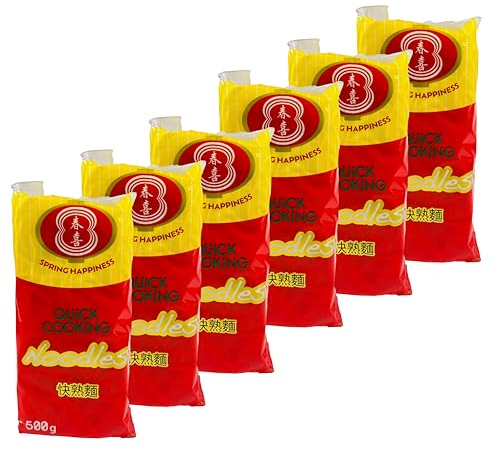 Spring Happiness - 6x Premium schnellkochende Quick Cooking Noodles 500 g - Traditionell asiatische Nudeln perfekt für Wok & Mie-Gerichte - Schnellkochnudeln ideal als Bratnudeln (Noodle ohne Ei)