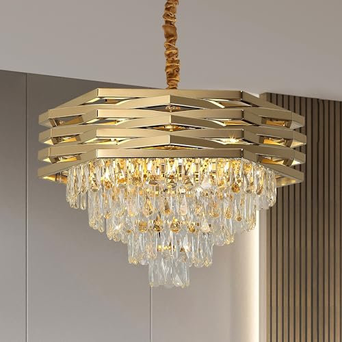 Schindora 60 Cm LáMpara De ArañA De Cristal Moderna LáMparas Redondas Doradas Para Comedor K9 LáMpara De Montaje Empotrada Grande De 5 Niveles LáMparas Colgantes De Techo Para Entrada VestíBul