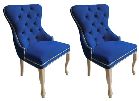 Meble Ares Esszimmerstühle 2er Set Madame - Glamour Stil - Samt Stuhl Esszimmer - Seselstuhl Wohnzimmer, Schminktisch Stuhl - Ankleidezimmer Möbel - Buchenholz, Gesteppt, Dunkelblau - Rustikal