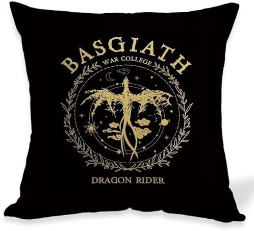 OUZ Fourth Wing Merch, Basgiath War College Pillow Cover, Inspired Gift for Dragon 2 Sided Pillowcase, Birthday Graduation Gift Pillow Case Decor, Home Decor18x18Inch (Black-02)