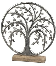 formano Dekoobjekt Lebensbaum 26cm aus Aluminium und Mango Holz- Geschenke zum Geburtstag, Hochzeit oder Hauseinweihung
