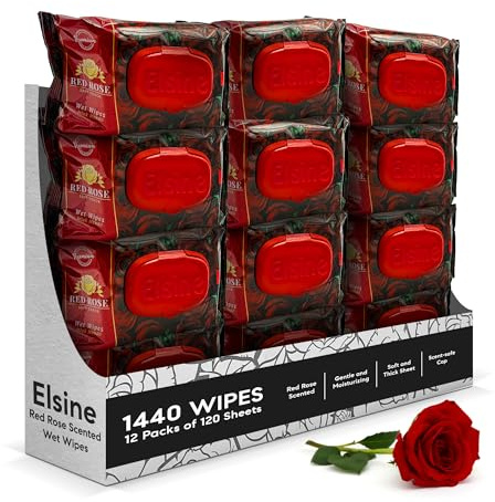 12 Packs (1,440 Counts) Cleansing Wet Wipes Red Rose Scented Hand and Body Wipes, Thick, Suitable for All Skin Types, Alcohol-Free Hygienic Multi-Purpose that Clean, Soften Skin