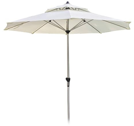 270 cm großer Sonnenschirm Gartenschirm mit doppeltem Dach, Terrassenschirm aus Aluminium mit Kurbel und 8 Streben, windfest Strandschirm für Garten, Pool(White)