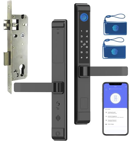 Slim Smart Lock eLinkSmart Glass Door Waterproof Keyless Smart Mortise Lock 3585 with Handle, Bluetooth Digital Keypad Aluminum Door with Fingerprint Tuya