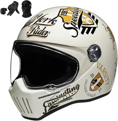 Casco Integral De Moto Vintage Casco Integral De Moto Scooter Retro Clásico Crash Racing Rally Touring Casco Homologado ECE J,M55-56CM