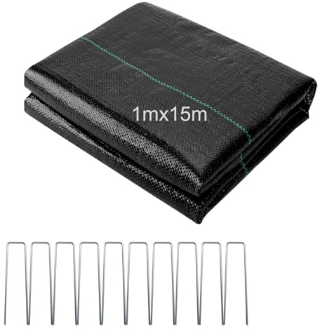 Unkrautvlies Gartenvlies 1m X 15m, 15m² Unkrautflies für Garten WasserdurchläSsig, 90g/m² Unkrautfolie Gartenvlies WasserdurchläSsig, Unkrautfolie Extra Stark Gartenfolie für Garten, Hochbeet,Einfahrt