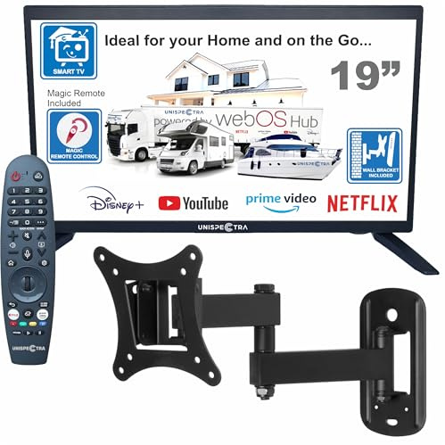 Unispectra ® 19” 12v Smart TV (webOS) med Magic Remote, ELED HDR 230v 24v 12v TV, Triple Tuner DVB-T2/S2/C. 3xHDMI, 2xUSB. 12V TV-apparater för husbilar, husvagns-TV, båtar