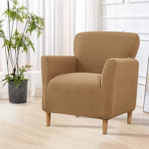 SHANNA Stretch-Bankett-Sessel-Bezug: Moderne gestrickte Einteilige Stuhlbezüge, superweich, rutschfest, einfarbig, einzelne Sofabezüge mit Armlehnen, für Hunde/Haustiere (Hellbraun)