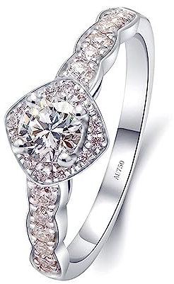Tolldek Weißgold 18K 750 Echt Ring, Quadrat Solitärring mit Moissanit 0.4ct, Au750 Gold Hochzeitsring Verlobungsring Pärchen Ringe für Damen, Silber, Gr.47