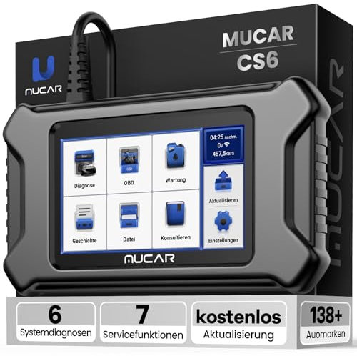 OBD2 Diagnosegerät, MUCAR CS6 Diagnosegerät Auto Mit 6 System(ECM/TCM/ABS/SRS/TPMS/BCM) + 7 Reset-Funktion(Öllampen/EPB/SAS/TPMS/TBA/ETS/ABS/DPF), Auto Auslesegerät Für AutoVIN, Kostenlose Updates