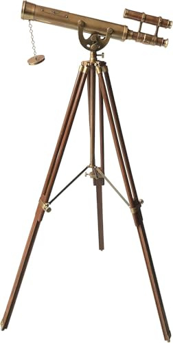 Nautisches Marine-Vintage-Teleskop mit antikem Messing-Finish, Doppelzylinder, Designer-Teleskop, braunes Holz, bodenstehend, Teleskopstativ, funktionales klares Sehinstrument, nautische