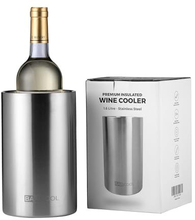 Barcool Wine Cooler Sleeve | Stainless Steel Double Walled Insulated Wine Bottle Cooler for Wine & Champagne | Portable, No Ice Needed, Condensation Free Wine Chiller for Home & Outdoor Use - Silver