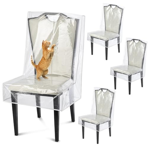 Uawsyut Dining Chair Covers, Waterproof Kitchen Chair Protectors,Clear Plastic Seat Chair Protector,Keep Your Chair Away from Water Dust Stain and Pet Claws W/21 x D/18(Fits 16-23,4 Pack)