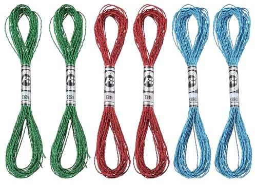PATIKIL 6 Matasse Filo Ricamo, Filo Ricamo Metallico Filo Nylon Stringhe Braccialetti per Ricamo a Punto Croce Ricamo a Mano, Blu/Verde Scuro/Rosso