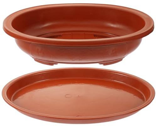 SEWOART Ovaler Bonsai Pflanztopf Kunststoff Braun Großer Gartenblumentopf mit Hohlem Boden Indoor Outdoor Pflanzkübel für Blumen und Pflanzen Robust und Leicht zu Bewegen