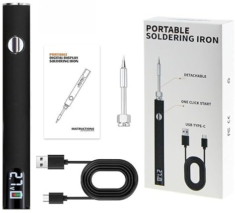 Portable Digital Display Soldering Iron Kit, Three Adjustable Voltage Levels, 3 Soldering Irons Tips, LED Digital Display, USB Rechargeable Cordless Soldering Iron for Precision Repair, DIY (Black)