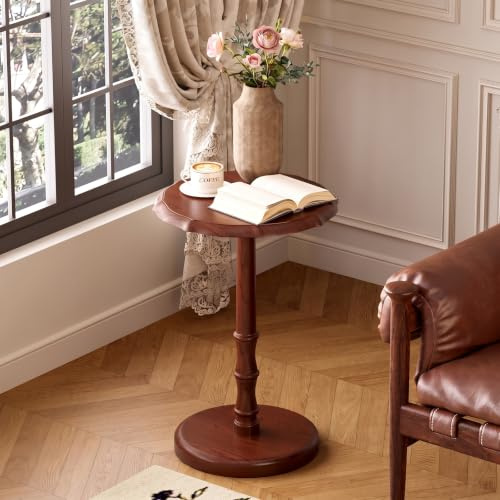 NKGIAG Beistelltisch Vintage Massivholz, Beistelltisch Rund Schmal Holz, Kleiner Wohnzimmertisch, Getränketisch, Couchtisch, Sofatisch, Nachttisch für Wohnzimmer, Schlafzimmer und Büro (Walnuss)