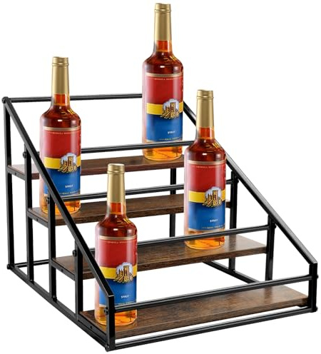 Goiiort Coffee Syrup Organizer Rack, 4-Tier 16 Syrup Bottles Holder Stand for Freestanding Shelves for Coffee Bar Station,Kitchen, Syrup Wine Dressing Cocktail