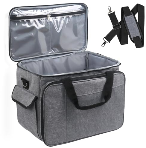 COOZEE Sewing Machine Carrying Case, Portable Sewing Machine Bag with Shoulder Strap, Heavy Duty Sewing Machine Tote Suitable for Standard Sewing Machines, Grey