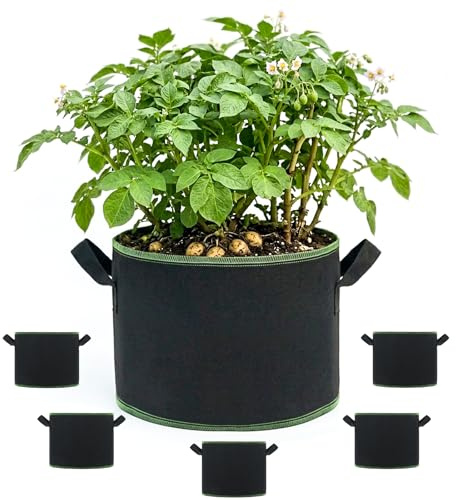 Euboer Plant Grow Bags Vlies Pflanzsäcke mit Griffen - Wiederverwendbare Pflanztöpfe für Tomaten, Kartoffeln, Erdbeeren, Gemüse, Blumen (5 x 10 Gallonen/40L)