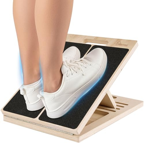 Étireur de mollet en bois - Planche inclinée réglable avec 5 angles et poignée - Extenseur de mollet antidérapant pour adultes - Planche de mollet pour étirement, équilibre, yoga, pilates