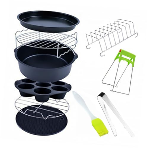 Hemobllo 9 pièces Set de Accessoires Air Fryer avec Moule à Gâteau Antiadhésif pour Cuisson Saine et Facile Compatible Ustensiles Multifonctions pour Friteuse sans Huile Couleur Aléatoire