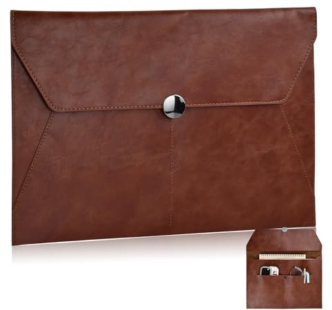 Cartera de Documentos A4 en Cuero PU, 34x24cm, Carpeta Organizadora Impermeable de Cuero, Expansión A4 Documento Archivo PU, Multifunción Carpetas Papelería Bolsa, Marrón