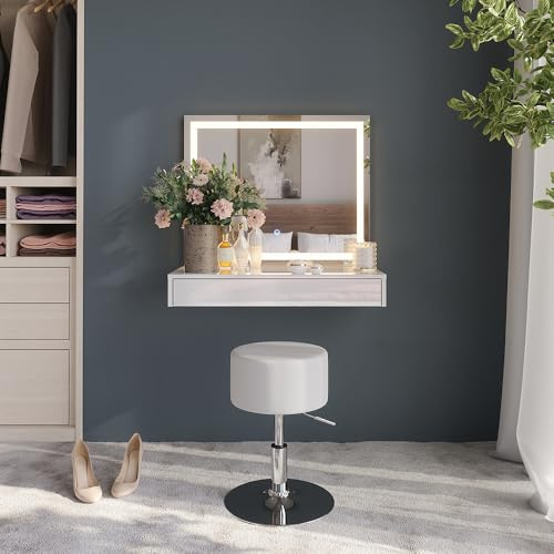 Vicco Schminktisch Sherry, Weiß/Weiß Hochglanz 80 cm | 3 Teile, mit LED-Beleuchtung und integriertem Spiegelaufsatz