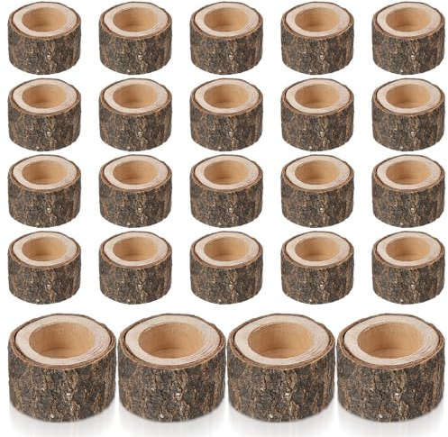24 Pcs Wooden Tea Light Candle Holders Votive Candle Holders, Rustic Wooden Pillar Candle Stands Vintage Tealight Holders Set Candle Centerpieces for Dining Table Wedding Party, 1.6 H