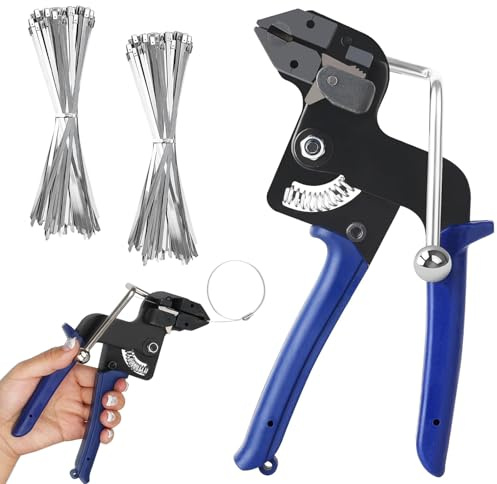 Kabelbinderpistolen Set aus Metall, Kabelbinderpistole aus Edelstahl mit 200 Stück 4,6 x 300mm Kabelbindern, Metallbinderpistole, Kabelbinder Werkzeug, für KabelbüNdelung, Industrie