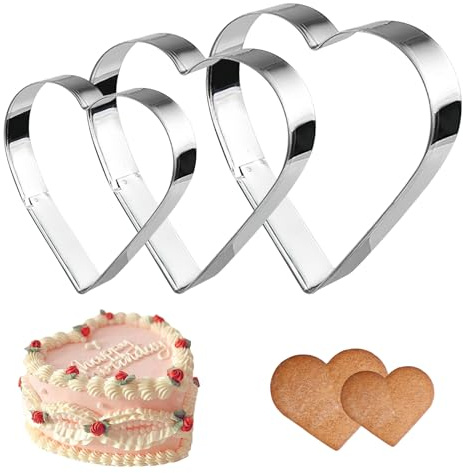 3 Pcs Valentines Heart Cookie Cutter, Extra Large Stainless Heart Cutter, Valentines Hearts Mould, Reusable Various Size Hearts Shaped Cake and Biscuit Cutters for Cookies, Cakes, Scones and Crafts