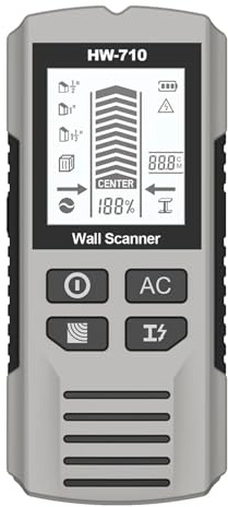 Rilevatore Tubi e Cavi Elettrici, Rilevatore di montanti multifunzione, scanner da parete, cavi CA, rilevatore profondità, metal detector(Grey)