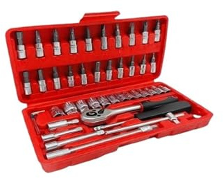 LOPAKACTAG 46pcs Socket Wrench Set Repair Tool Kit Ratchet Screwdriver for Car Auto Household Hardware Automotive DIY(Red-46pcs)