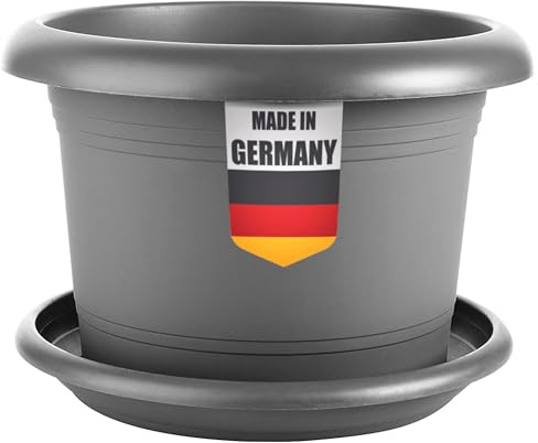LIVINJA Blumenkübel Groß Außen 60cm - Pflanzkübel Anthrazit - Blumentopf mit Untersetzer - Frostsicher UV-Beständig - Made in Germany