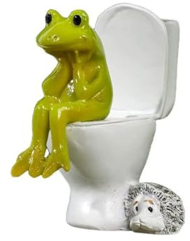 Funny Frog On Toilet Resin Desktop Figurine Animal Novelty Decoration For Home Living Room And Bedroom (Green, 6.5cm)