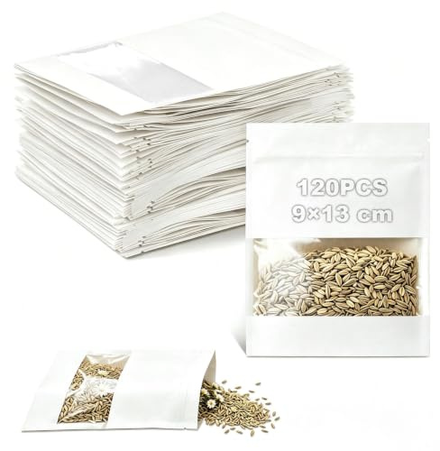 mawmuaw 120 st. fröpåsar 9 x 13 cm papperspåsar med fönster vit liten | Återanvändbara påsar med fönster papperspåsar bröllop, jul, adventskalender, blomfrön som presentpåse