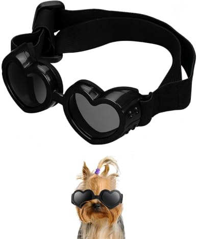 DAFNE Lunette pour Chien en Forme de Cœur, Lunettes de Soleil pour Animaux de Compagnie Réglables, Lunettes de Protection Étanche à la Poussière Anti-UV Coupe-Vent pour Chien Petit Moyen