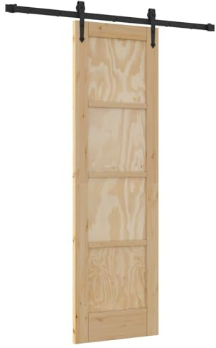 Foknhdi Schiebetür ORKDAL Natur 61 x 198,5 cm Massivholz Kiefer Komplettset - Platzsparende Innentür mit Schienensystem aus Stahl - Rustikale Zimmertür für Wohnraum & Büro
