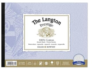 Daler-Rowney The Langton Prestige Rough - Bloc de papel de acuarela de 300 g/m², 12 x 9 pulgadas, pegado en 1 cara, 12 hojas blancas naturales, para artistas profesionales y estudiantes
