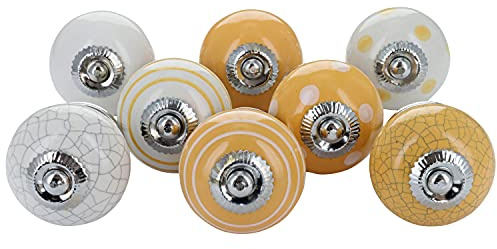 8 x Yellow Ceramic Door Knobs Vintage Shabby Chic Cupboard Drawer Pull Handles