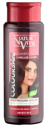 NaturVital - Champú ColourSafe Cabellos Caoba, Sin Parabenos ni Siliconas, Champú Colorante para Pelo Teñido o Natural, con Keratina Vegetal, Aporta Brillo y Protege el Color, 300 ml