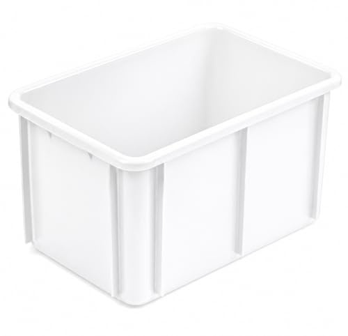 HELGUEFER - Cubeta plastico Apilable 55L | Caja Plastico Almacenaje Resistente y Ergonómica, Polietileno, 600x400x320mm | Uso Alimentario y Industrial | Fácil Limpieza y Ahorro de Espacio