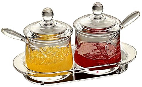 FOLOBE Premium Quality Clear Acrylic Condiment Set Spice Box with Spoon Seasoning Salt Pepper Spice cans Kitchen Accessories Jam Bottles