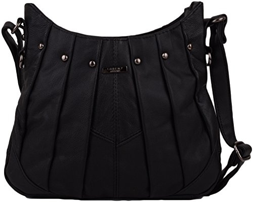 WYE LEATHER Damen Umhängetasche aus echtem Leder mit Nieten-Design, Schwarz - Schwarz - Größe: Einheitsgröße