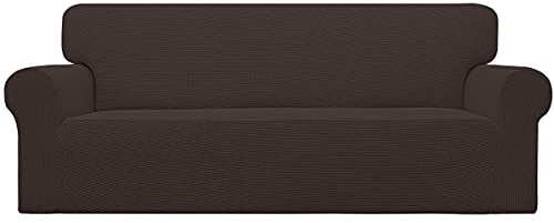 Easy-Going Stretch Oversized Sofa Slipcover 1-Piece Sofa Cover Furniture Protector Couch Soft with Elastic Bottom for Kids, Polyester Spandex Jacquard Fabric Small Checks Chocolate