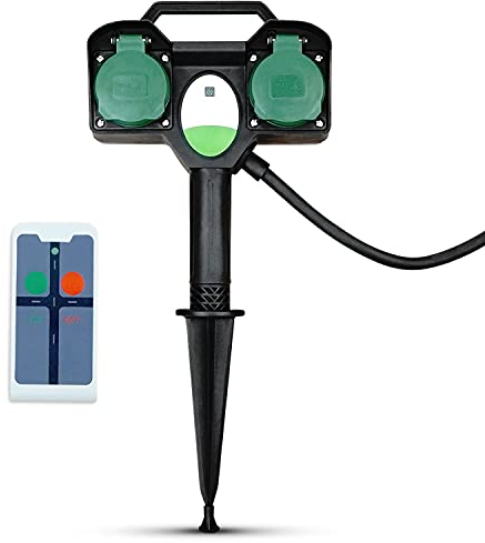 PerfectHD Prise de Jardin - Prises télécommandées avec télécommande extérieure - Multiprise - IP44 - avec Piquet - Noir - 14 Variantes