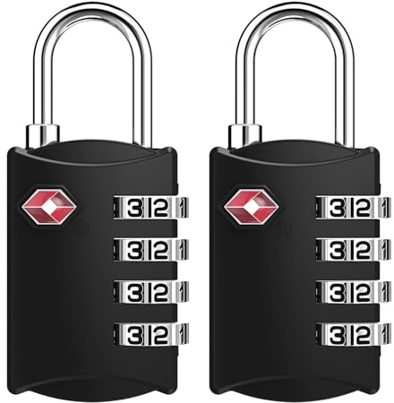 ZHEGE Suitcase Locks, TSA Approved Luggage Locks (Black, 2P) | Small Luggage Padlocks for Travel, Zipper Locks for Backpack, Bag, Tent, 4 Digit Combination Padlock for Gym Lockers