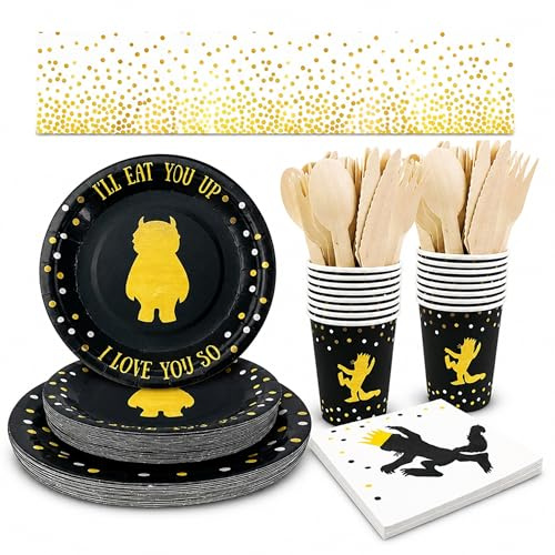 orangedolly Décorations d'anniversaire Wild One I 96 pièces - 4 en 1 Fournitures de fête Wild One I Assiettes de fête I Serviettes Wildone I Gobelets jetables/Verre